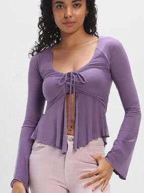 Forever 21 Lavender Ruched Tie-Front Long Sleeve Tunic
